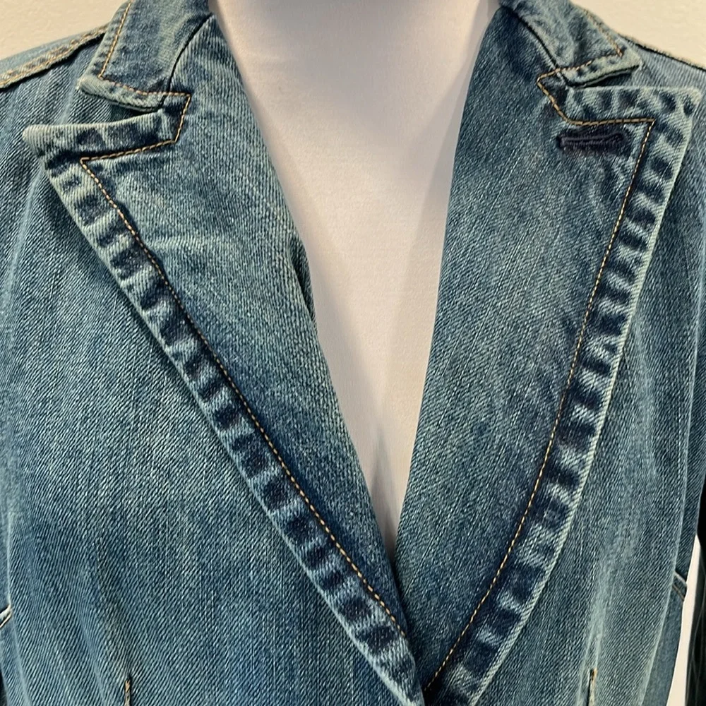 Gap long sleeve 100% cotton denim blazer single button from pocket fitted SZ L - Picture 3 of 16